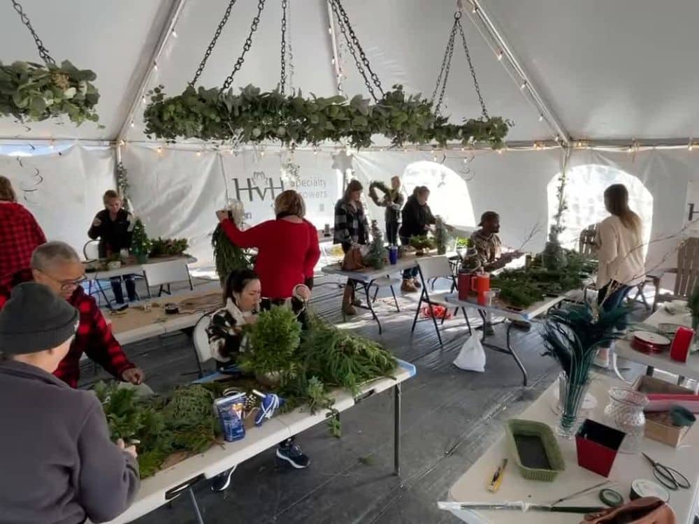 Farm visitors during a holiday greens workshop at HvH Specialty Growers in Fairfield, California