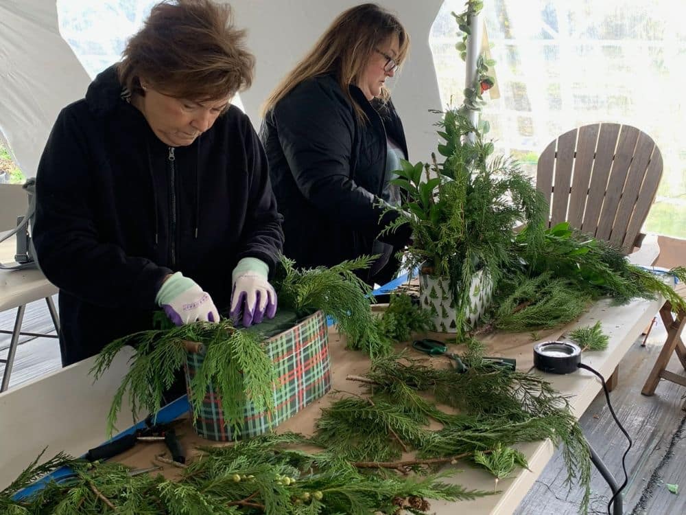 Farm visitors during a holiday greens workshop at HvH Specialty Growers in Fairfield, California